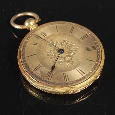 Lot 17 - A yellow metal cased open faced pocket watch,...