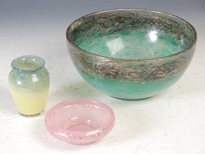 Lot 349 - A large green glass Monart bowl with gold...