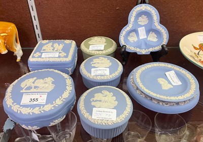 Lot 355 - A group of blue and white Wedgwood Jasperware,...