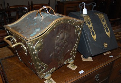 Lot 777 - An Art Nouveau copper and brass fuel bin,...