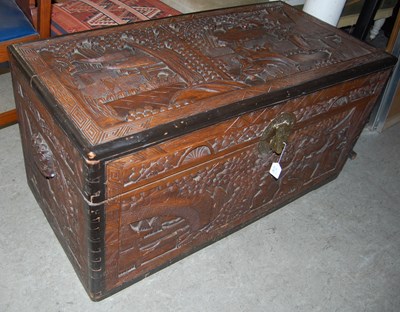 Lot 785 - A Chinese carved camphor wood chest