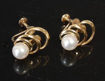 Lot 279 - A pair of Mikimoto 14ct gold mounted pearl set...
