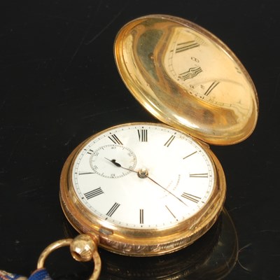 Lot 287 - An 18ct gold hunter cased key wind pocket...