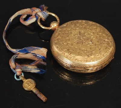 Lot 287 - An 18ct gold hunter cased key wind pocket...