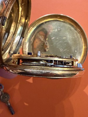 Lot 287 - An 18ct gold hunter cased key wind pocket...