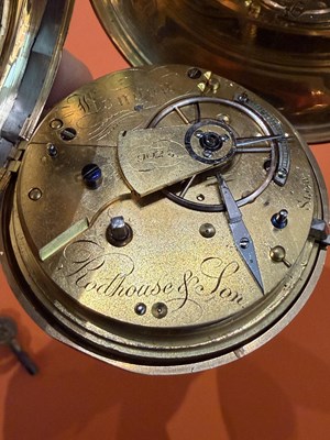 Lot 287 - An 18ct gold hunter cased key wind pocket...