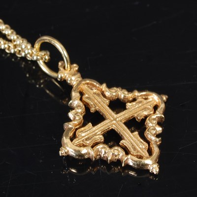 Lot 223 - A yellow metal Mallorcan cross pendant and...