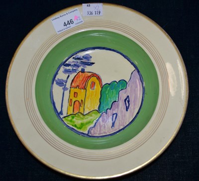 Lot 446 - A Gray's Pottery sun buff hand painted soup...