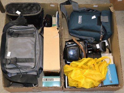 Lot 472 - Two boxes of assorted cameras, to include a...
