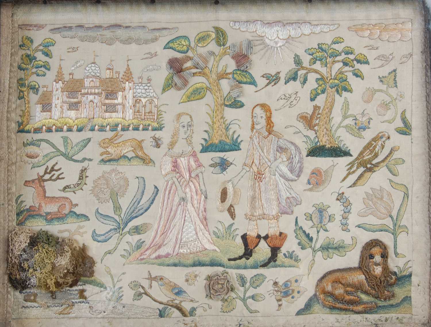 Lot 217 - A 17th century silkwork and stumpwork picture,...
