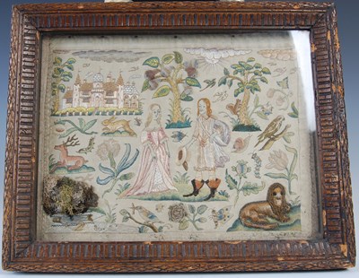 Lot 217 - A 17th century silkwork and stumpwork picture,...