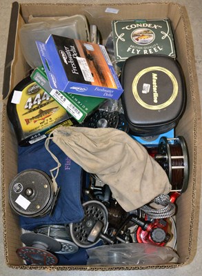 Lot 502 - A box of assorted fishing items, to include a...