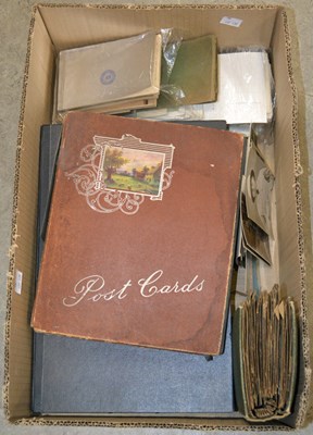 Lot 505 - A box of assorted postcards and albums, to...