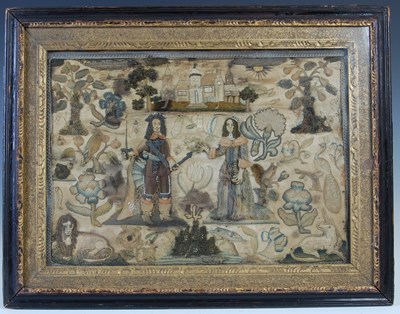 Lot 218 - A Charles II stumpwork picture, depicting...