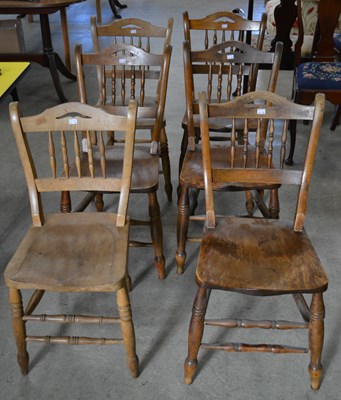 Lot 733 - A set of six spindle back kitchen dining...