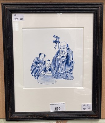 Lot 556 - A Chinese blue and white porcelain tile,...