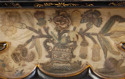 Lot 219 - A mid 17th century stumpwork and lacquer...