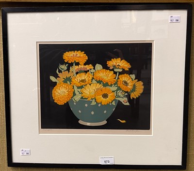 Lot 573 - John Hall-Thorpe (1874-1947) Marigolds woodcut,...