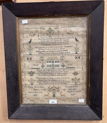 Lot 603 - An early 19th century needlework sampler,...