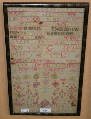 Lot 604 - An early 19th century needlework sampler,...