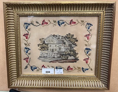 Lot 608 - A needlework picture, worked in coloured...