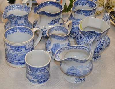 Lot 444 - A group of eight pieces of blue printed...