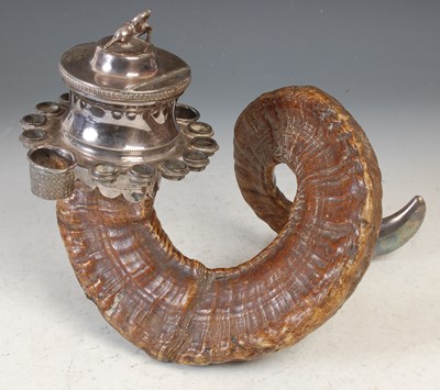 Lot 131C - A late 19th century silver plate mounted horn...