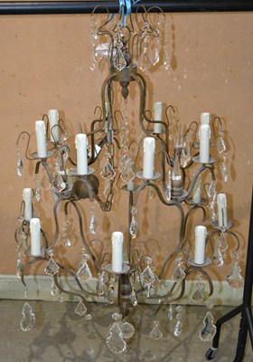 Lot 1074 - A vintage style chandelier with dark metal...
