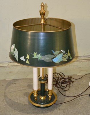 Lot 1047 - A bouillotte lamp with three candle style...