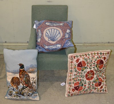 Lot 1091 - A vintage child or doll's chair with green...