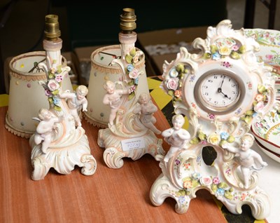 Lot 727 - A 19th century Dresden style porcelain mantle...