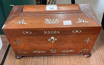 Lot 723 - A 19th century rosewood tea caddy of...