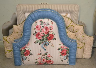 Lot 1036 - Five vintage style upholstered headboards, two...