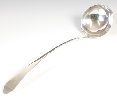 Lot 1 - A George III Scottish silver soup ladle, by...