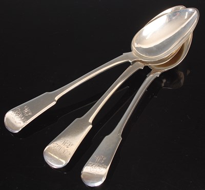 Lot 144 - Three Scottish provincial silver tablespoons,...