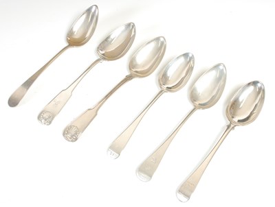 Lot 170 - Six various Scottish silver tablespoons...