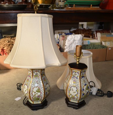 Lot 1107 - A pair of Chinese style ceramic table lamps of...