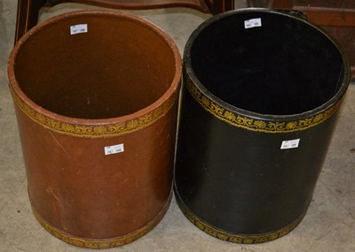 Lot 1114 - Two cylindrical leather waste baskets, one...