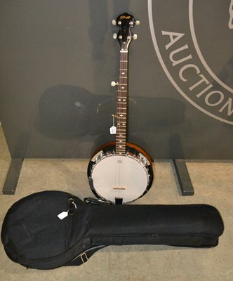 Lot 1099 - A Remo Weatherking five string banjo with a...