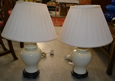 Lot 1146 - A pair of Chinese style ceramic table lamps of...