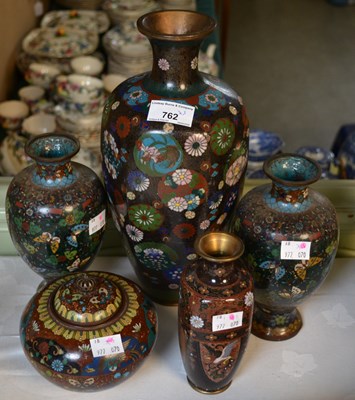 Lot 762 - A group of five Japanese cloisonne enamel...