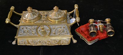 Lot 790 - A late 19th century brass double inkwell,...