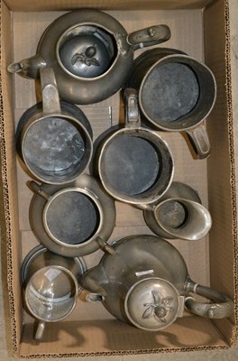Lot 903 - A box of assorted pewter ware, to include...