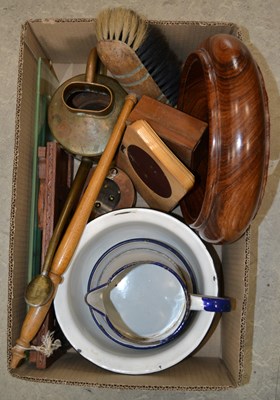 Lot 891 - A box of assorted items, to include enamel jug;...