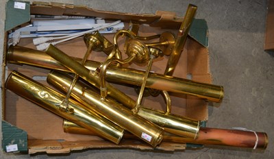 Lot 883 - A box of assorted brass wall sconces, the...