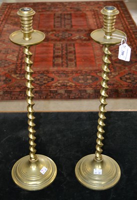 Lot 799 - A pair of 19th century brass barley twist...