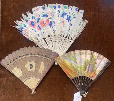 Lot 675 - A vintage handheld fan, hand painted with two...