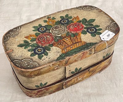 Lot 697 - A late 19th polychrome painted bride's box,...