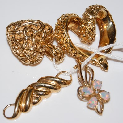 Lot 53 - A 9ct gold opal and diamond set flower brooch,...