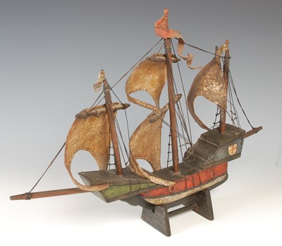 Lot 665 - A wooden model of The Santa Maria Flagship,...
